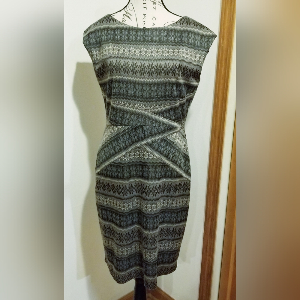 DONNA RICCO Gray Black Geometric Fair Isle Knit Dress Size 10 Mute Office